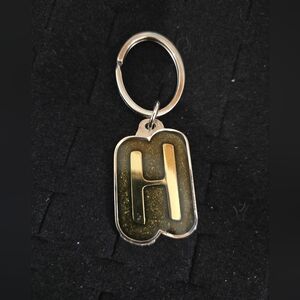 VINTAGE SWIBCO LETTER H BLACK GLITTER ENAMEL KEYCHAIN